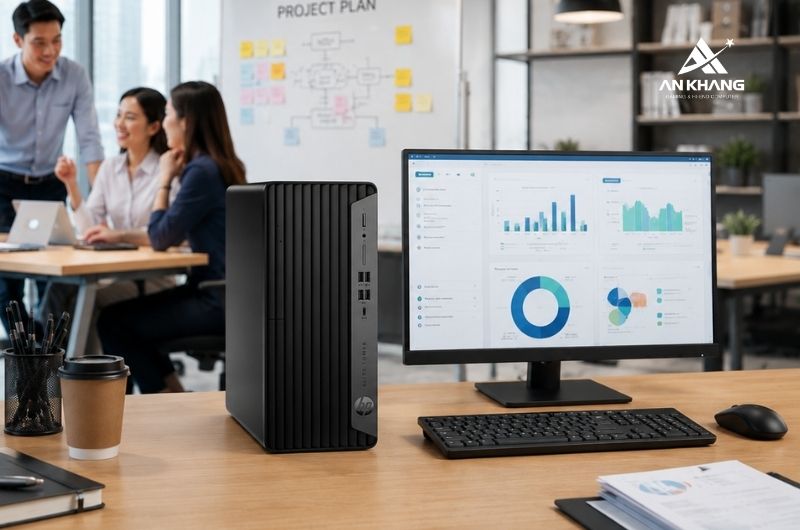 Máy tính để bàn HP Pro Tower 400 G9 BG8Q1AT sở hữu thiết kế Tower với nhiều khe cắm mở rộng