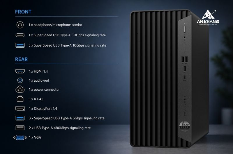 Máy tính để bàn HP Pro Tower 400 G9 BG8Q1AT đa dạng cổng kết nối, tương thích đa thiết bị
