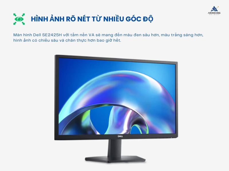 Màn hình LCD Dell SE2425H với tấm nền VA cho góc nhìn rộng, hình ảnh có chiều sâu