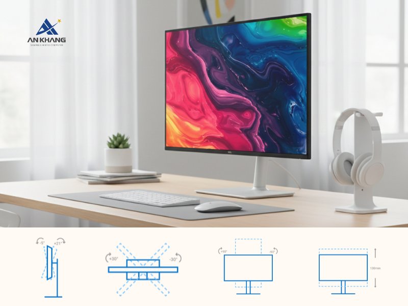M&agrave;n h&igrave;nh Dell 27 Plus S2725QS với thiết kế c&ocirc;ng th&aacute;i học linh hoạt