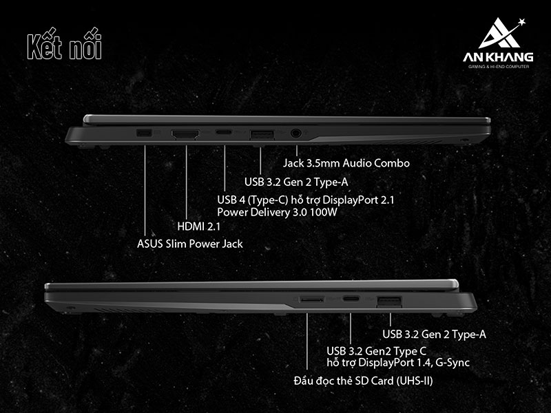 Thiết kế đầy đủ c&aacute;c cổng kết nối tr&ecirc;n ASUS TUF Gaming A14 FA401GM-RG013W