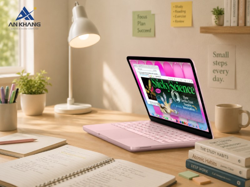 Macbook Neo 13 inch Chip A18 Pro MHFJ4SA/A mang thiết kế kim loại bền chắc, màu hồng phớt cá tính