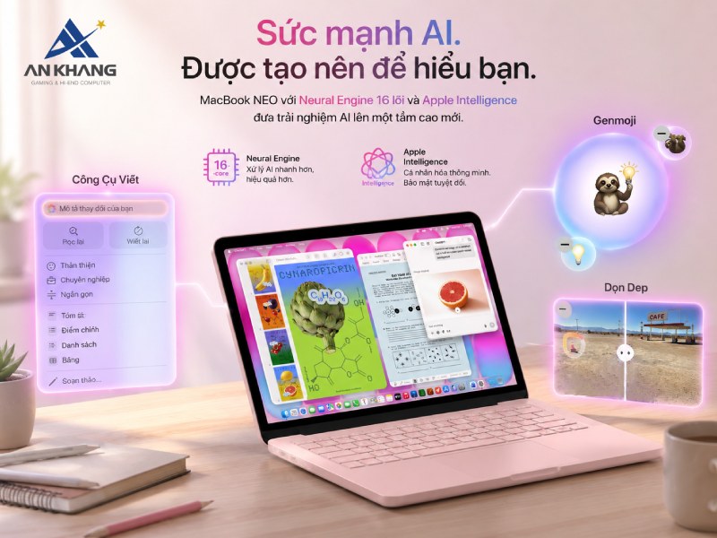 Trải nghiệm AI thông minh cùng Macbook Neo Blush (MHFJ4SA/A)