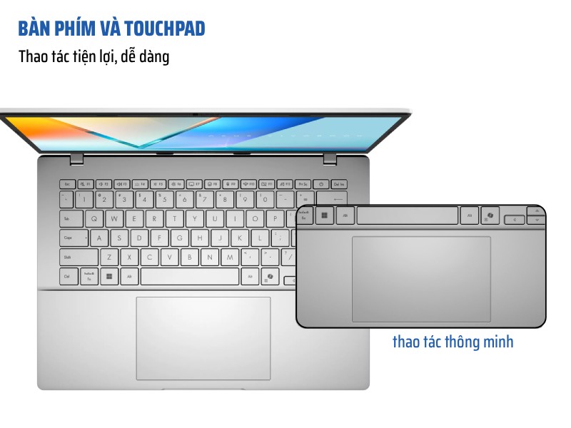 Trang bị bàn phím và touchpad thông minh trên ASUS Vivobook S14 S3407VA-LY256W