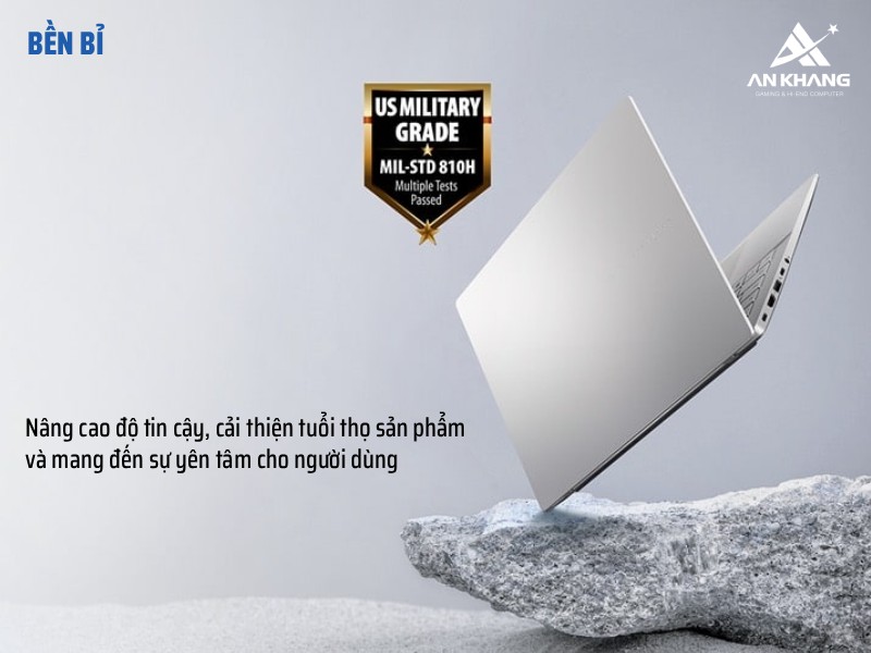 Thiết kế bền bỉ đáp ứng tiêu chuẩn độ bền quân sự Mỹ của ASUS Vivobook S14 S3407VA-LY256W