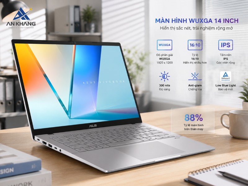 Laptop ASUS Vivobook S14 S3407VA-LY256W mang đến không gian hiển thị rộng rãi và sắc nét