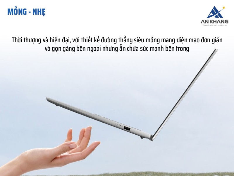 Laptop ASUS Vivobook S14 S3407VA-LY256W được thiết kế mỏng nhẹ, hiện đại