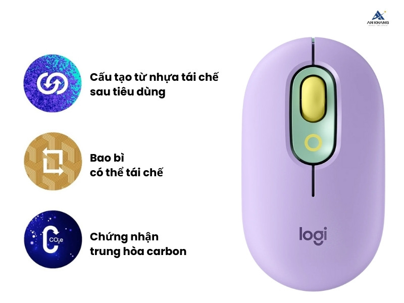 Chuột Emoji Logitech POP Mouse Bluetooth màu Tím (Daydream Mint) thân thiện với môi trường