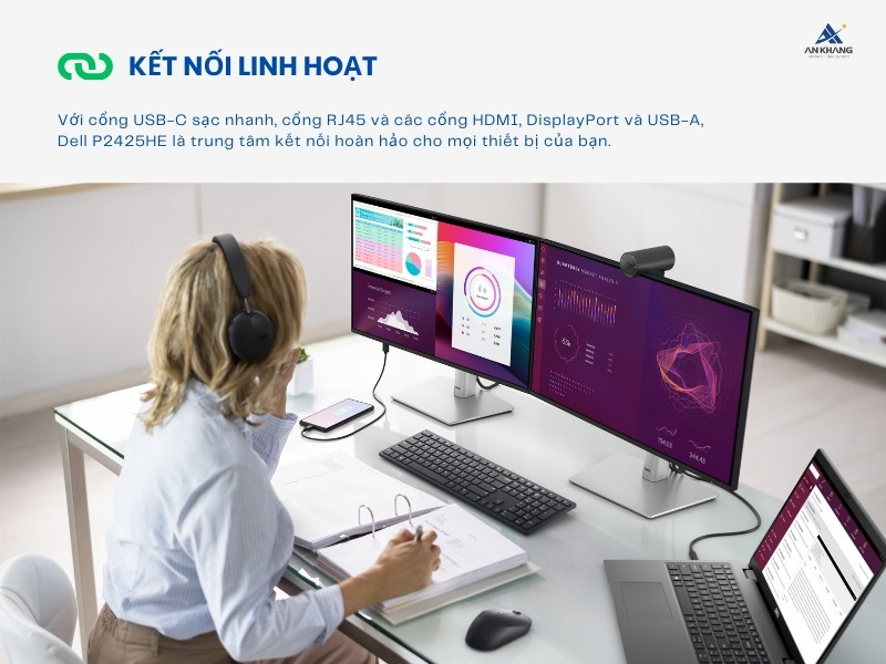 Màn hình Dell P2425HE trang bị đầy đủ cổng kết nối cần thiết