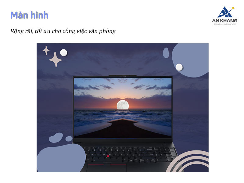 Laptop Lenovo ThinkPad E16 Gen 3 21TF003QVA được trang bị màn hình 16 inch rộng rãi, hiển thị rõ ràng