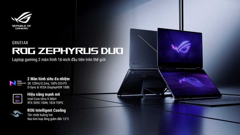 ASUS ROG Zephyrus Duo GX651AX-SR050WS (2026) - Tuyệt Tác 2 Màn Hình, Đỉnh Cao Sức Mạnh