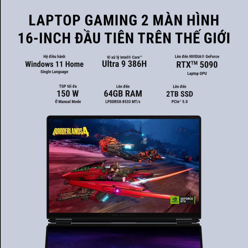 ASUS ROG Zephyrus Duo GX651AX-SR050WS là laptop gaming 2 màn hình 16 inch đầu tiên trên thế giới mang sức mạnh thống trị AI
