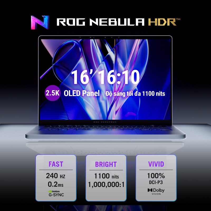 Màn hình ROG Nebula HDR đỉnh cao được trang bị trên ASUS ROG Zephyrus G16 GU606AX-TB042WS