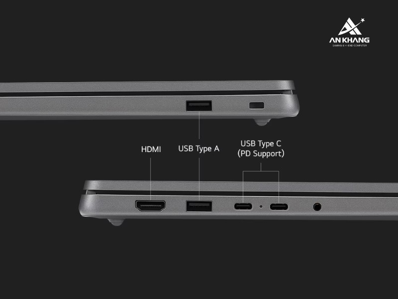 Laptop LG gram Book 15U50T-G.AV56A5 trang bị đầy đủ cổng kết nối