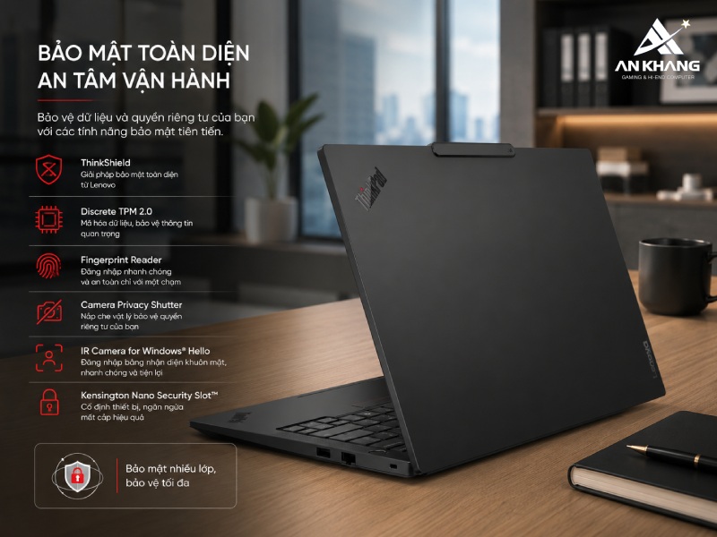 Laptop Lenovo ThinkPad E14 Gen 7 21T90025VN sở hữu hệ thống bảo mật toàn diện