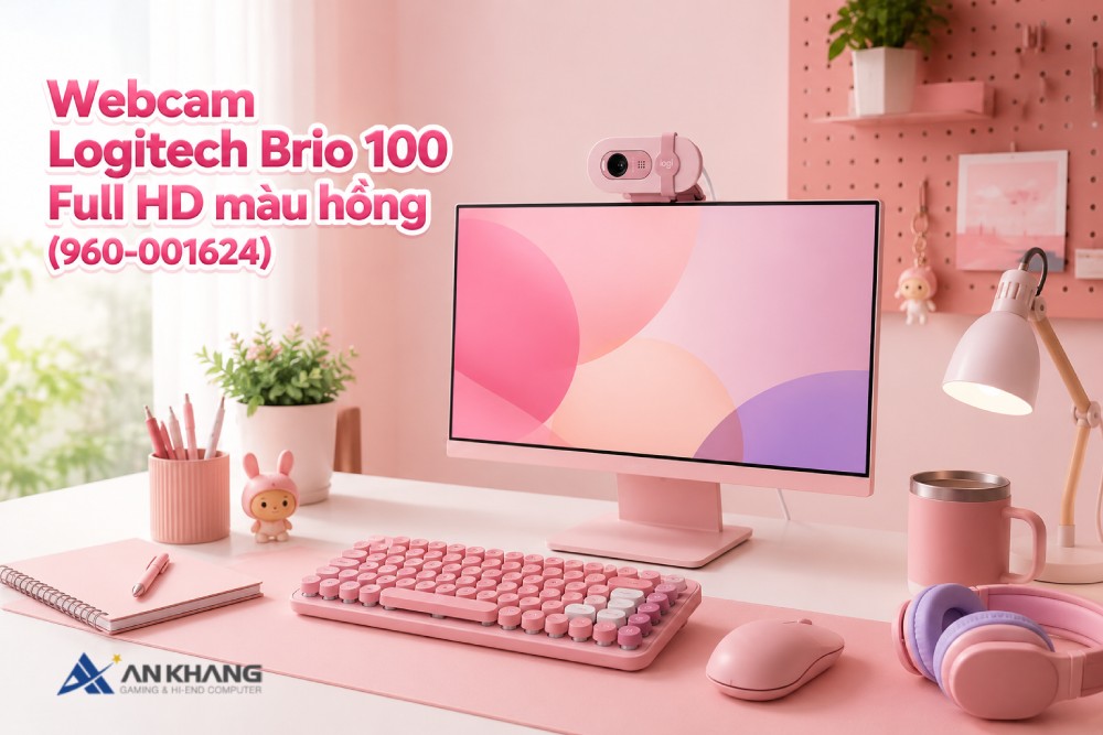 Webcam Logitech Brio 100 Rose Pink – điểm nhấn nhẹ nhàng cho góc làm việc của bạn