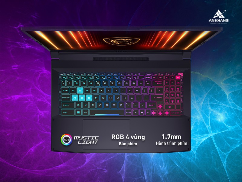 Laptop MSI Katana 15 HX B14WEK-286VN với thiết kế tối giản, bàn phím RGB rực rỡ