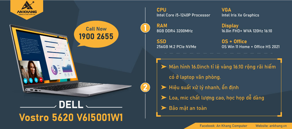 Laptop Dell Vostro 5620 V6I5001W1 (Bản Ram 8GB - 256GB SSD)