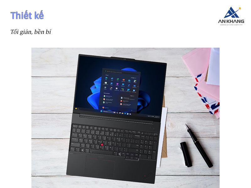 Laptop Lenovo ThinkPad E16 Gen 3 mang thiết kế tối gian v&agrave; bền b&igrave;, ph&ugrave; hợp m&ocirc;i trường l&agrave;m việc chuy&ecirc;n nghiệp