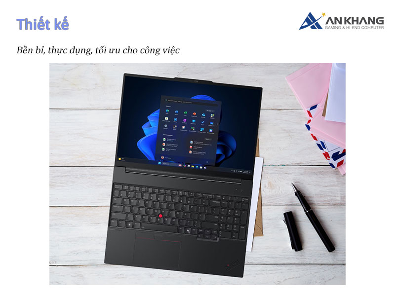 Lenovo ThinkPad E16 Gen 3 21TF003TVA c&oacute; thiết kế bền bỉ v&agrave; thực dụng, gi&uacute;p người d&ugrave;ng y&ecirc;n t&acirc;m khi sử dụng trong thời gian d&agrave;i