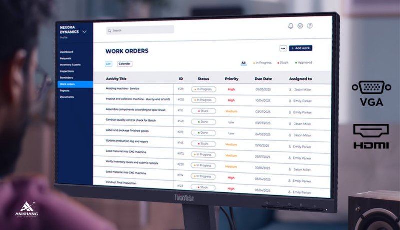 M&agrave;n h&igrave;nh Lenovo ThinkVision S22-4e 64CBKAR6VN kết nối cơ bản, dễ d&agrave;ng tương th&iacute;ch