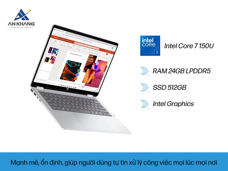 Laptop HP OmniBook 5 Flip 14-fp0055TU BZ7Q4PA sở hữu hiệu năng mạnh mẽ, ổn định giúp người dùng tự tin xử lý công việc mọi lúc mọi nơi