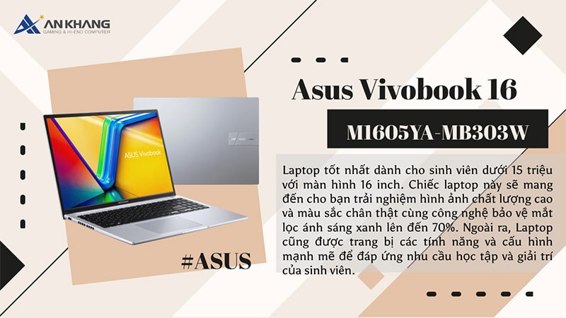 Laptop Asus Vivobook 16 M1605YA-MB303W - Laptop văn phòng mỏng nhẹ