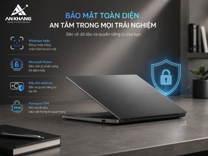 Laptop ASUS Vivobook S14 S3407AA-SF032W được trang bị hệ thống bảo mật đa lớp