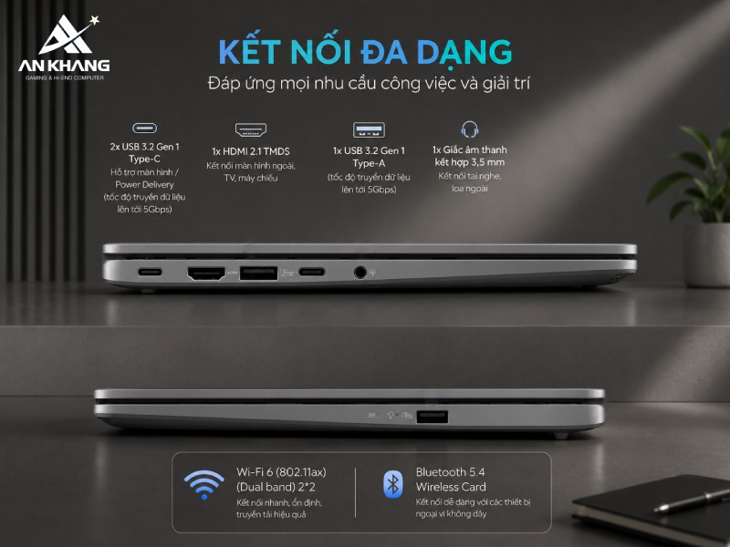 Các cổng kết nối đầy đủ được tích hợp trên ASUS Vivobook S14 S3407AA-SF032W