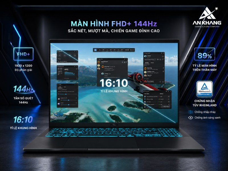 Chiến game đỉnh cao cùng laptop ASUS Gaming V16 V3607VJ-TK189W với màn hình FHD+ 144Hz