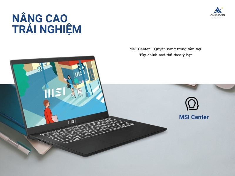 MSI Modern 14 C13M-608VN tích hợp phần mềm MSI Center cho khả năng tùy chỉnh dễ dàng