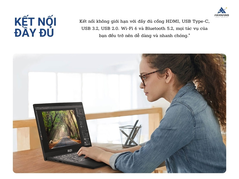 Laptop MSI Modern 14 C13M-608VN trang bị đầy đủ cổng kết nối