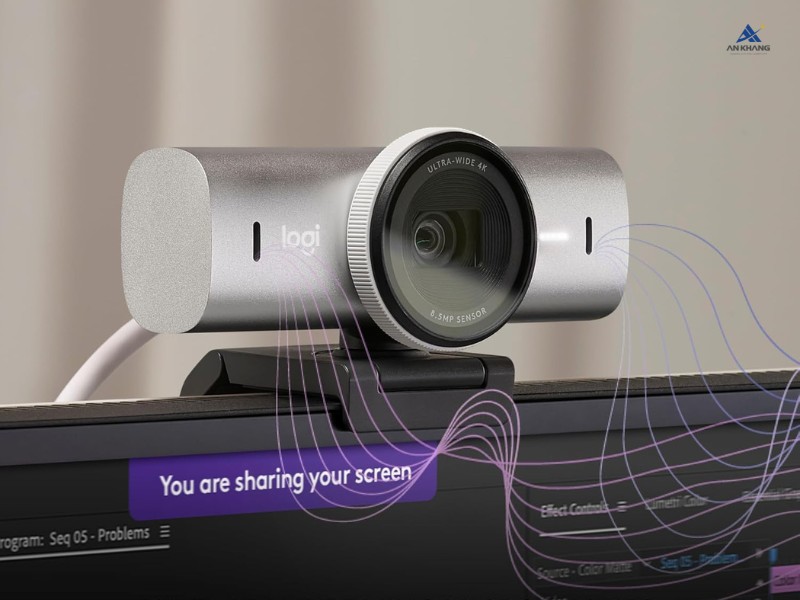 Webcam Logitech MX Brio 4K Ultra HD Xám nhạt (Pale Gray) trang bị mic khử nhiễu AI