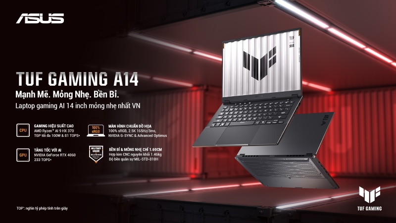 ASUS TUF Gaming A14 (2024) - Laptop gaming AI 14-inch mỏng nhẹ nhất Việt Nam chính thức mở bán