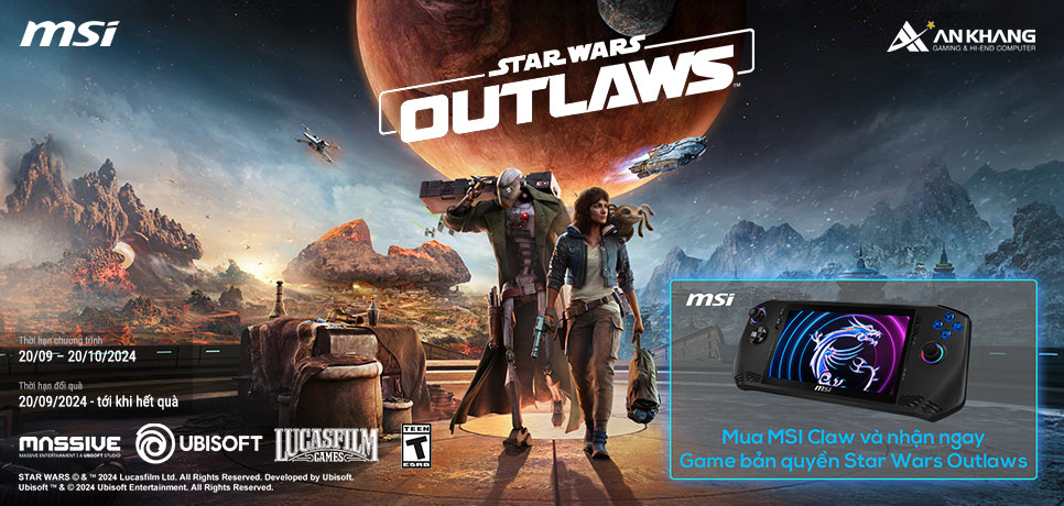 CTKM MSI: Nhận ngay game bản quyền Star Wars Outlaw khi mua MSI Claw