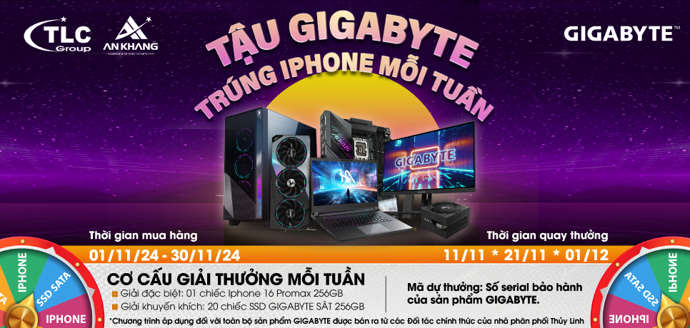 CTKM GIGABYTE: Tậu GIGABYTE - trúng iPhone 16 ProMAX mỗi TUẦN