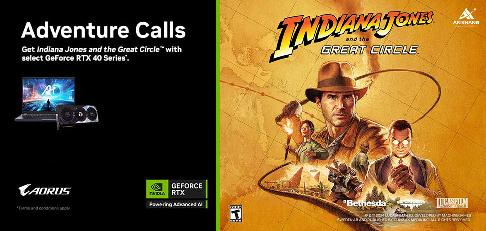 CTKM GIGABYTE: Tặng game Indiana Jones and the Great Circle khi mua Card đồ họa RTX & Laptop RTX 40 Series