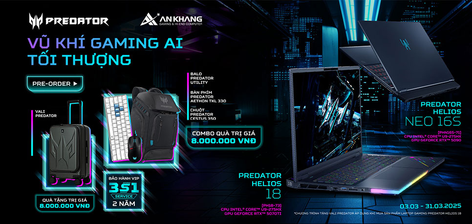 Acer ra mắt chương trình Pre-order dành cho dòng laptop gaming 2025 Predator Helios 18 AI và Predator Helios Neo 16S AI RTX 50 series