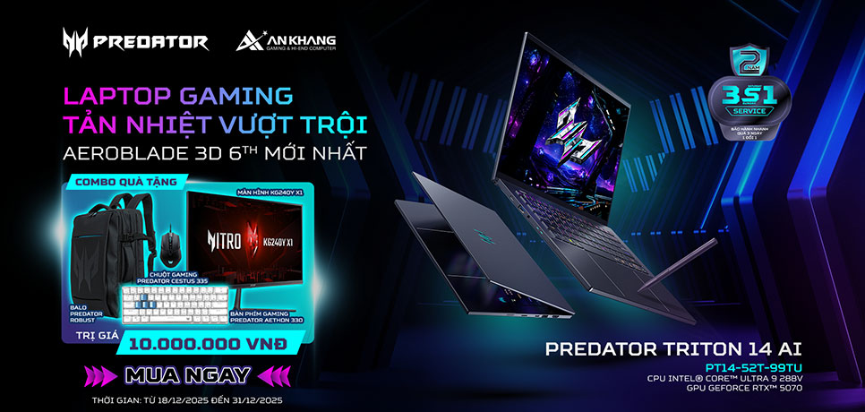 [CTKM ACER]: CHƯƠNG TRÌNH MỞ BÁN PREDATOR TRITON 14 AI – LAPTOP GAMING TẢN NHIỆT VƯỢT TRỘI