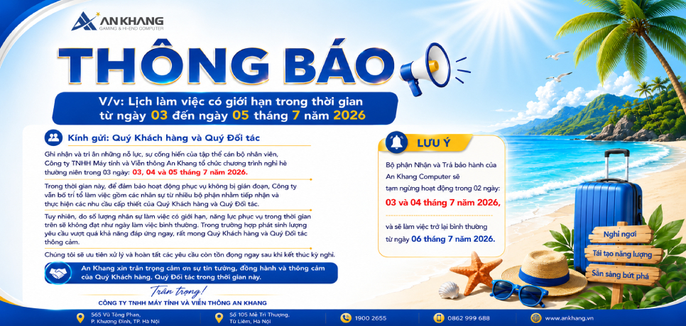 THÔNG BÁO LỊCH LÀM VIỆC NGÀY 03-05/07/2026