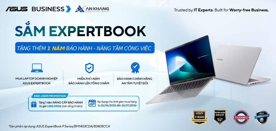 [CTKM ASUS] Sắm ASUS ExpertBook tặng thêm 1 năm bảo hành - Nâng tầm công việc