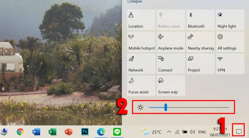 Đối với Win 10: Nhấn vào biểu tượng thông báo góc phải phía dưới màn hình