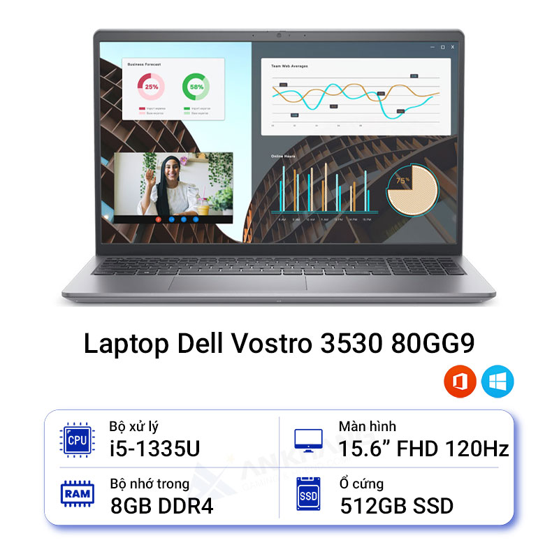 Các thông số cấu hình chính của laptop Dell Vostro 3530 80GG9