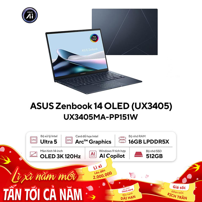 Laptop ASUS Zenbook 14 OLED UX3405MA-PP151W (Intel Core Ultra 5)