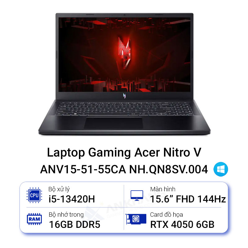 Laptop Gaming Acer Nitro V ANV15-51-55CA NH.QN8SV.004 (i5-13420H/16GB/512GB/RTX 4050/15.6 inch FHD 144Hz/Win11/Đen)