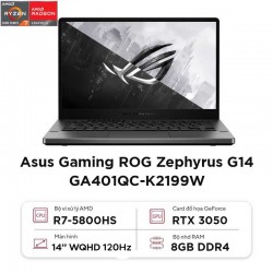 Laptop Asus Gaming ROG Zephyrus G14 GA401QC-K2199W (R7 5800HS | 8GD4 | 512 SSD | 14.0WQHD | W11SL | RTX3050 4GB)
