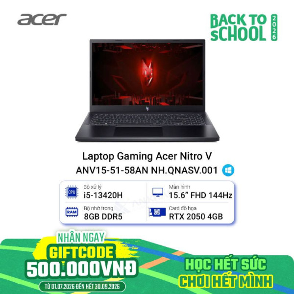 Laptop Gaming Acer Nitro V ANV15-51-58AN NH.QNASV.001