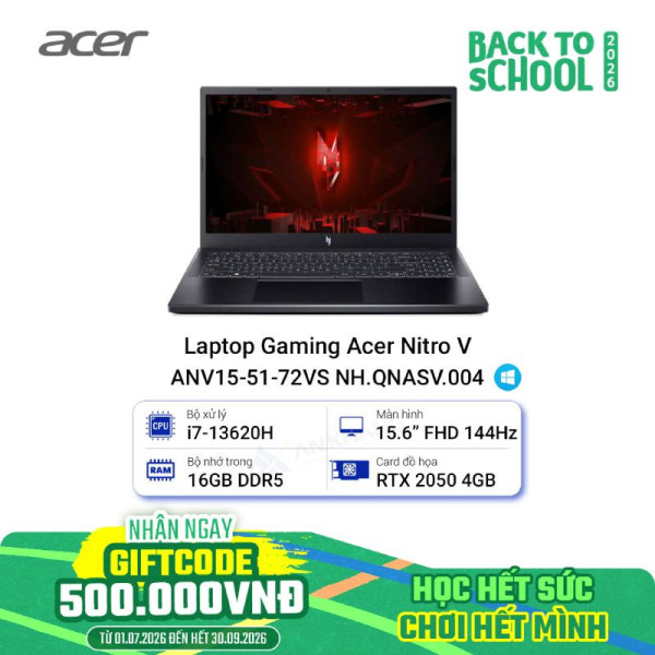 Laptop Gaming Acer Nitro V ANV15-51-72VS NH.QNASV.004