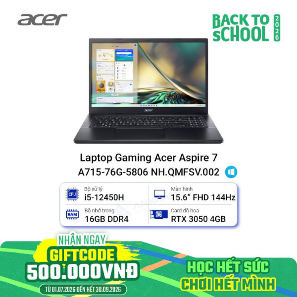 Laptop Gaming Acer Aspire 7 A715-76G-5806 NH.QMFSV.002