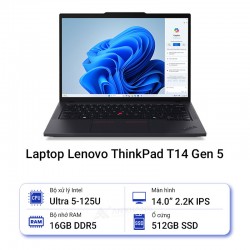 Laptop Lenovo ThinkPad T14 Gen 5 (Ultra 5 125U/16GB/512GB SSD/14 inch 2.2K/No OS/Black/3Y)